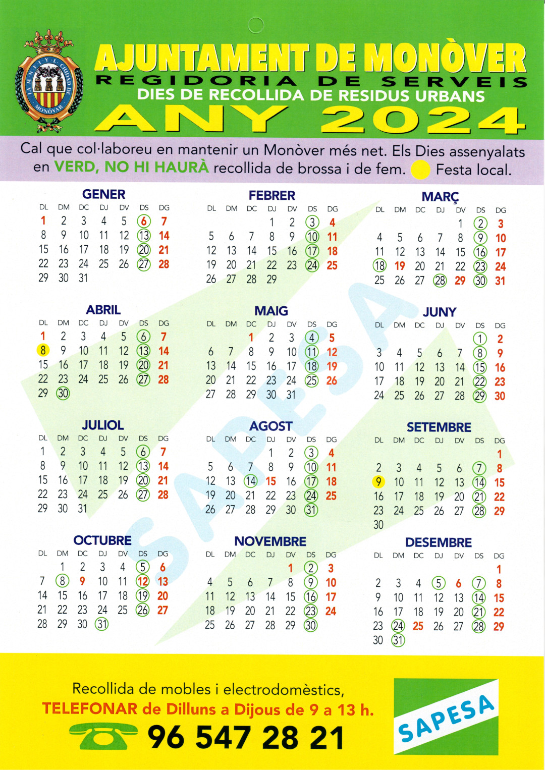 Calendario de recogida de basura 2024